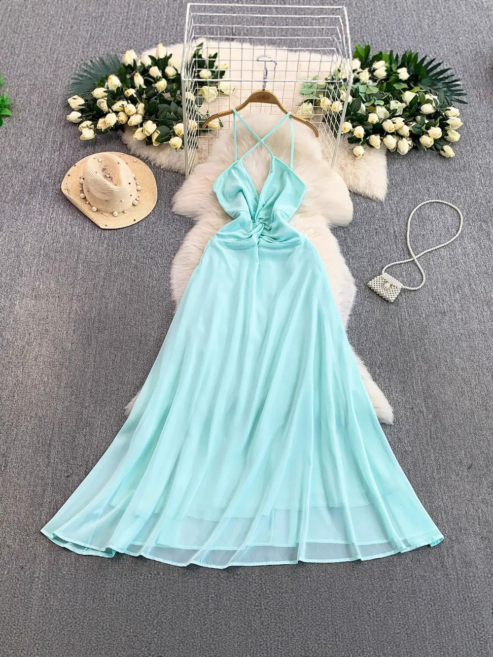 ZARA Twist Cutout Halter Flared Maxi Dress